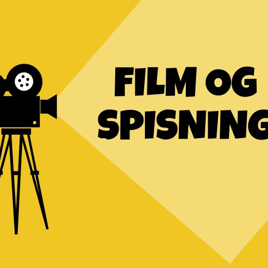 Filmfremviser, der viser teksten Film og spisning